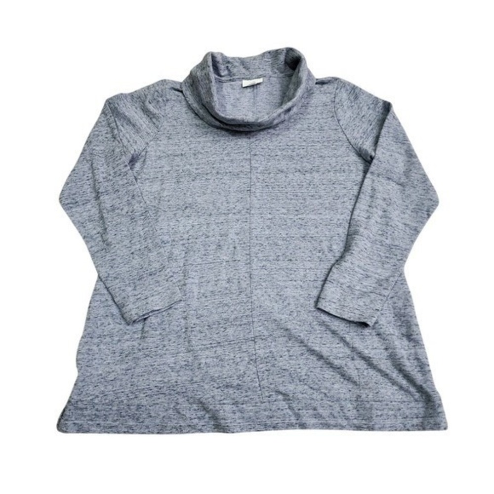 J Jill Cowl Neck Top Blue Heathered Athleisure Casual Lounge Relaxed Pockets L